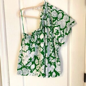 JCrew Smocked one-shoulder top in Kelly floral